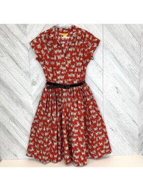 Bernie Dexter Kelly Dress Womens Size Large Red Cat Kitten Print Retro Pinup